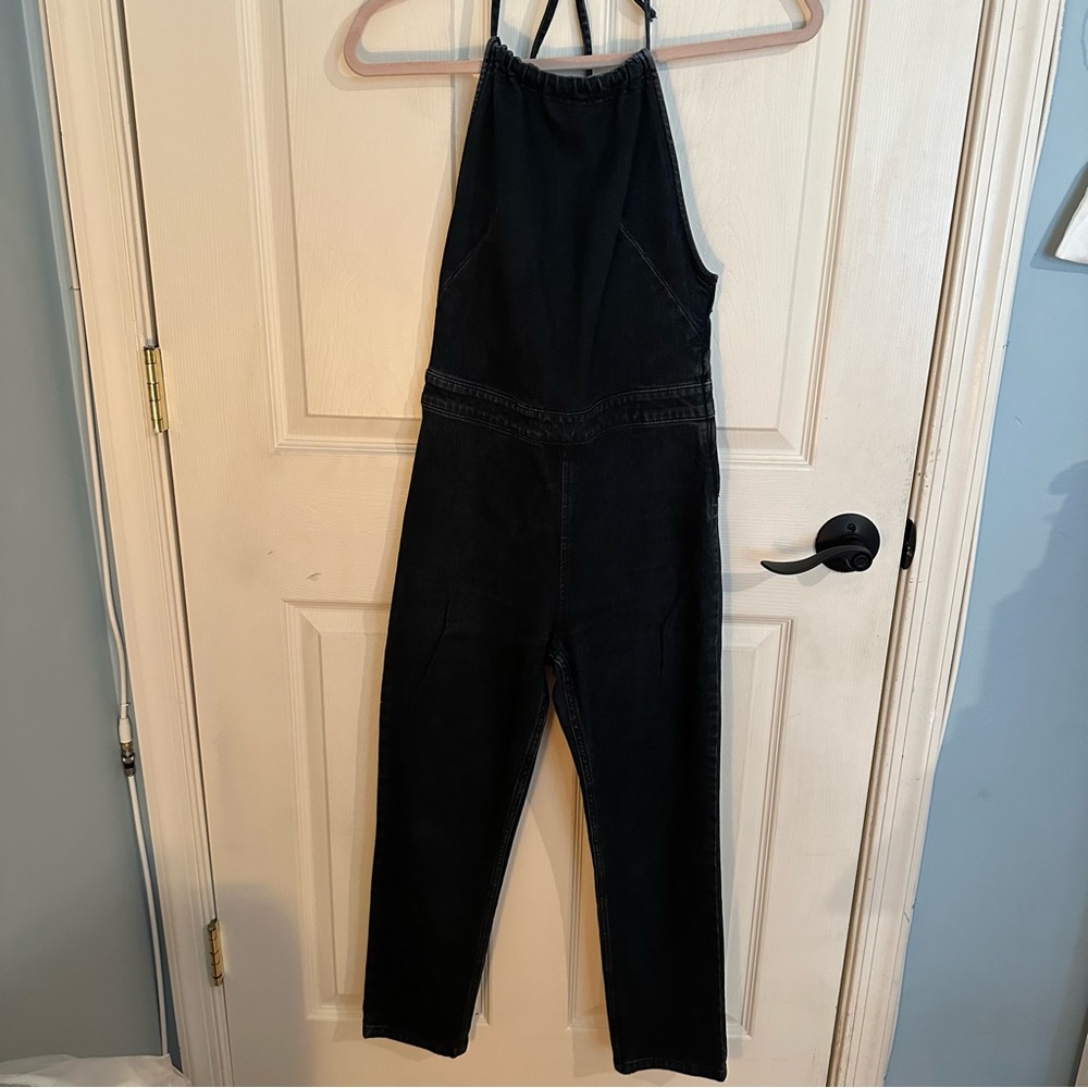 Free People halter denim jumpsuit